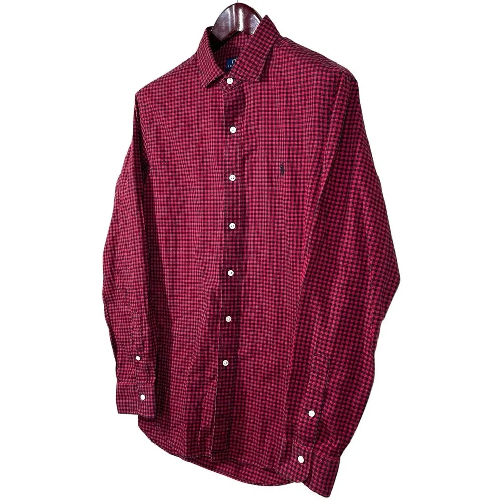 Polo Ralph Lauren Lightweight Flannel Shirt Mens L Red Black Check Long Sleeve